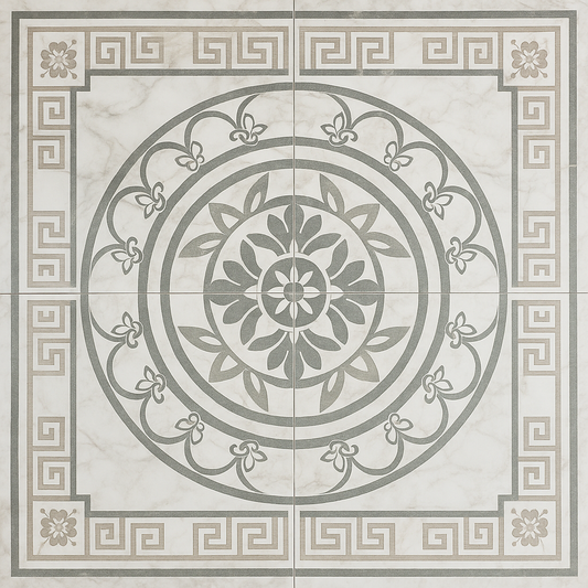Floral White Motive Gloss Porcelain Tile - 80x80 - 1.92/3