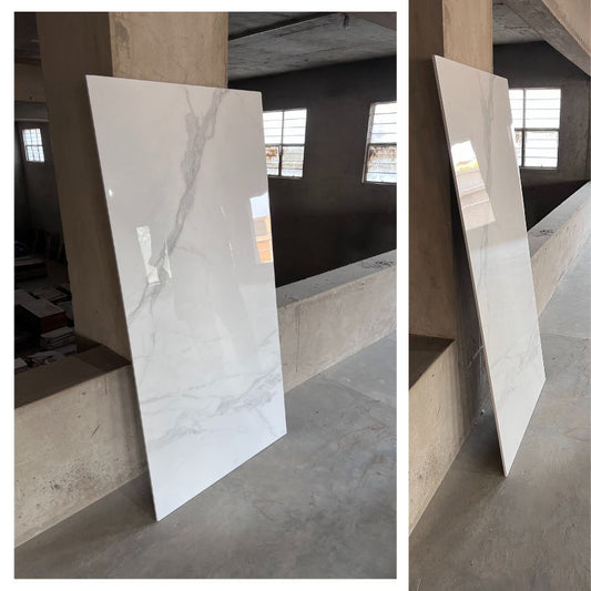 Cracker White Polished Gloss Porcelain Slab Tile - 75x150 - 2.25/2