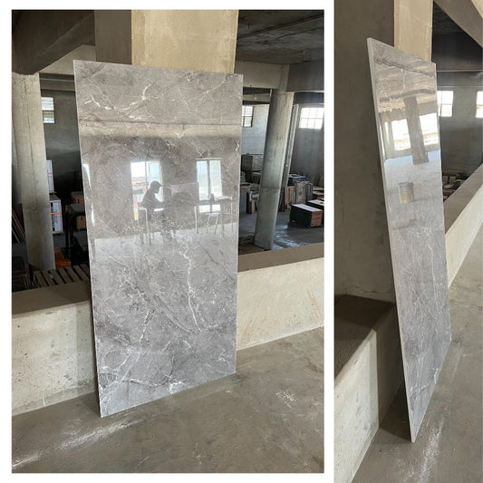 Bardiglio Carrara Grey Gloss Porcelain Slab Tile - 75x150 - 2.25/2