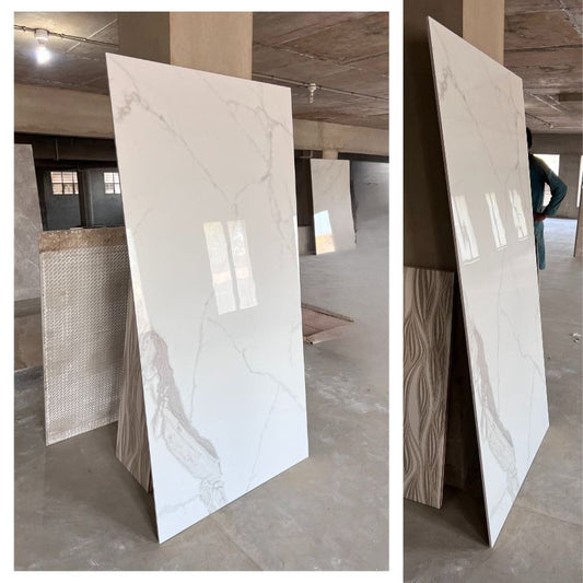 Macael White Gloss Porcelain Slab Tile - 90x180 - 1.62/1