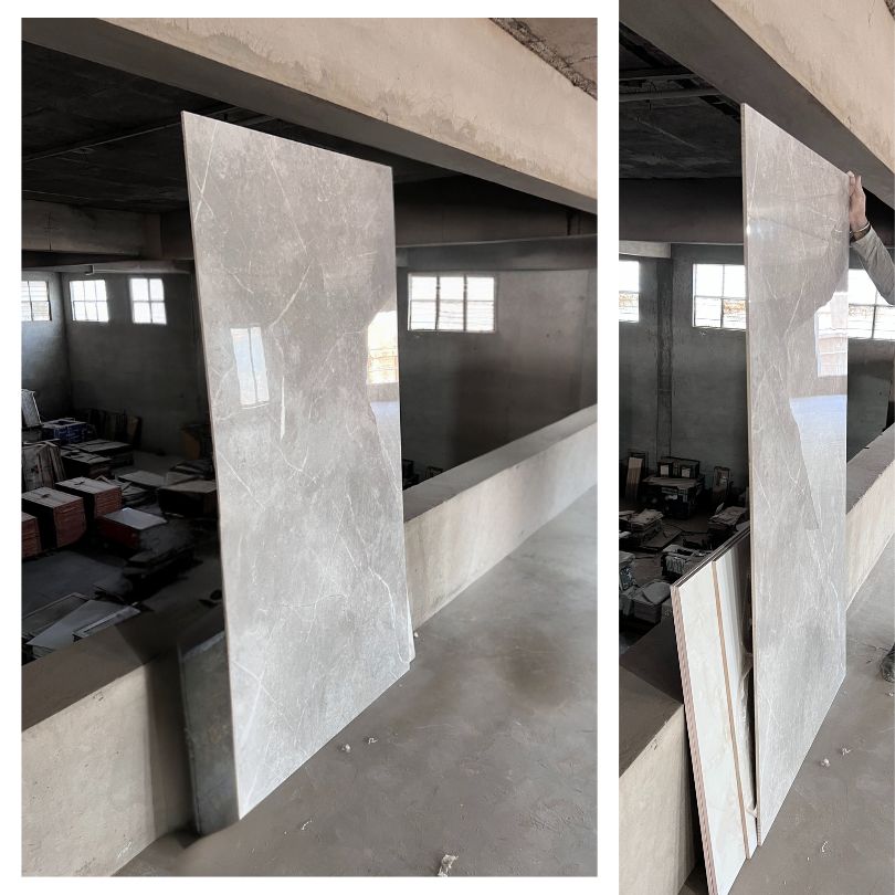 Light Grey Gloss Porcelain Slab Tile - 90x180 - 1.62/1