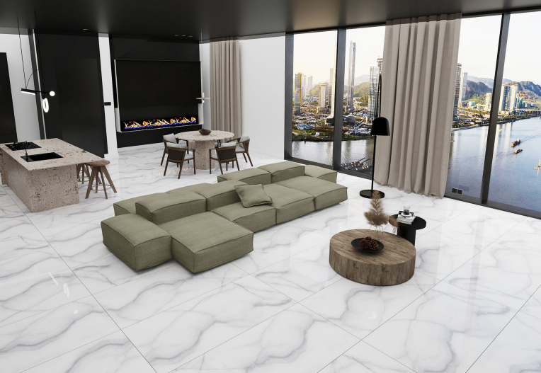 OrealPak OR714011 Grey White Gloss Porcelain Tile - 70x140 - 1.96/2
