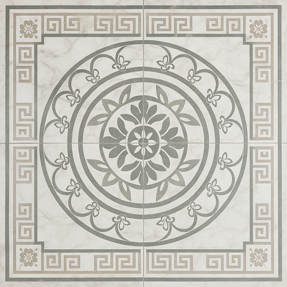 Floral White Motive Gloss Porcelain Tile - 80x80 - 1.92/3