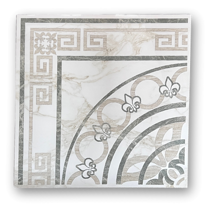 Floral White Motive Gloss Porcelain Tile - 80x80 - 1.92/3