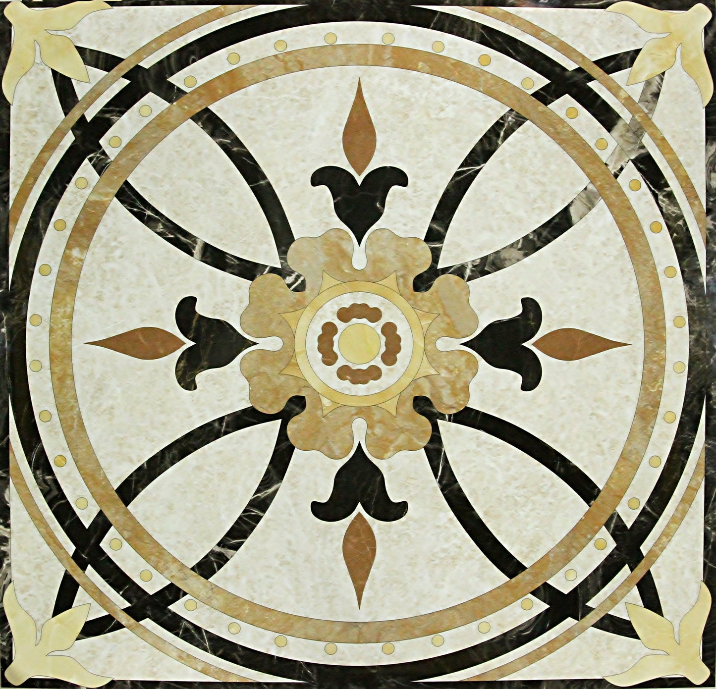 Floral Ivory Motive Gloss Porcelain Tile - 80x80 - 1.92/3